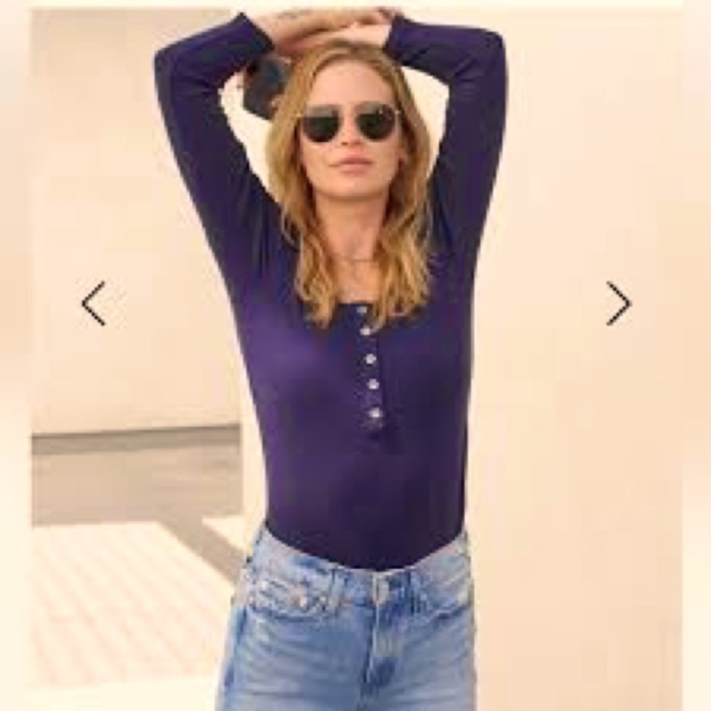 AYR Ribbed High Roller Navy Henley Top, Size Small